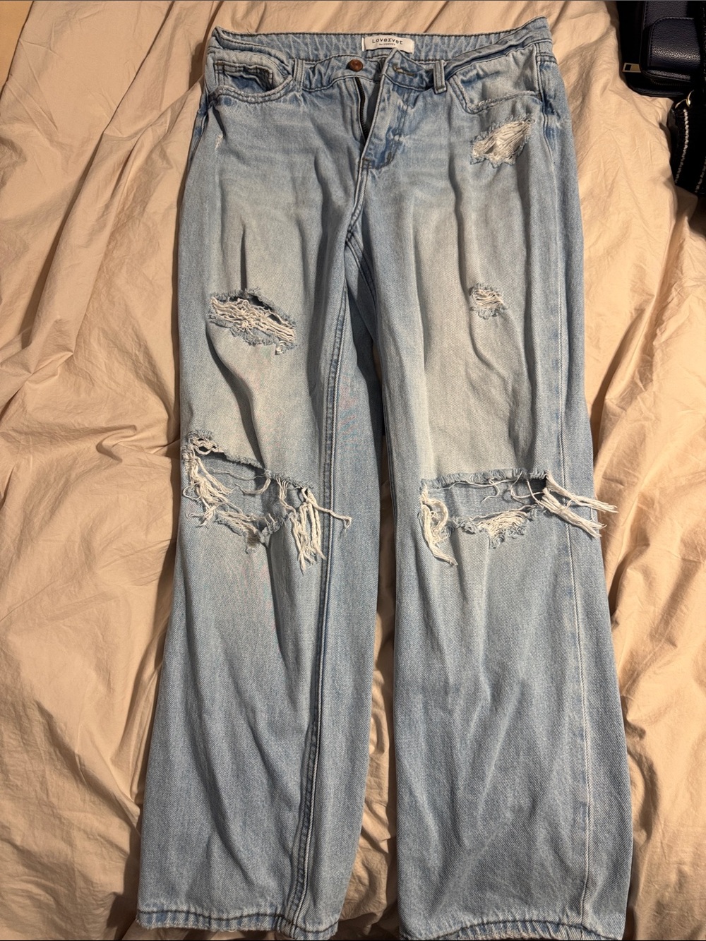 Light Blue Distressed Straight-Leg Jeans